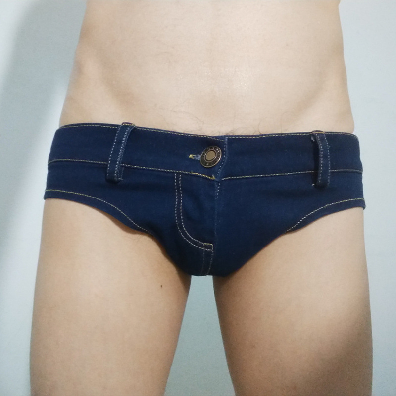 Ultra Short Jeans Men's 2018 New Ultra Low Waist Hot Pants Elastic Tight Sexy