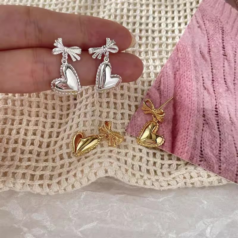 Women's Gender Plating Design 1 Pair Simple Style Heart Shape Bow Knot Plating Copper Drop Earrings