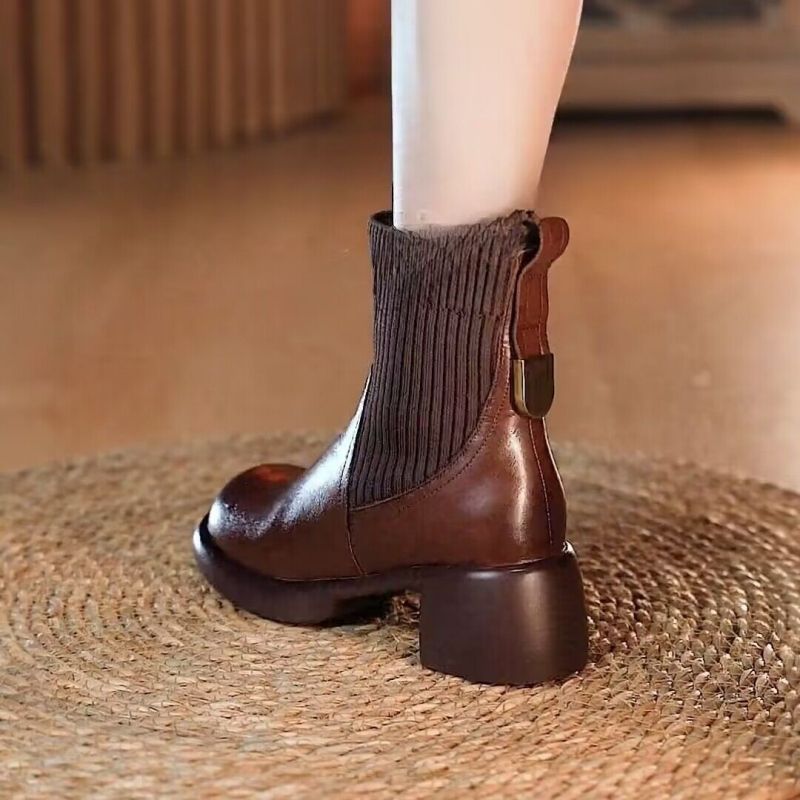 Chaussures Martin en cuir véritable ShoeVault Foreign Trade Cross-Border pour femmes, collection automne-hiver 2024, modèle polyvalent à enfiler et extensible_voghion.com