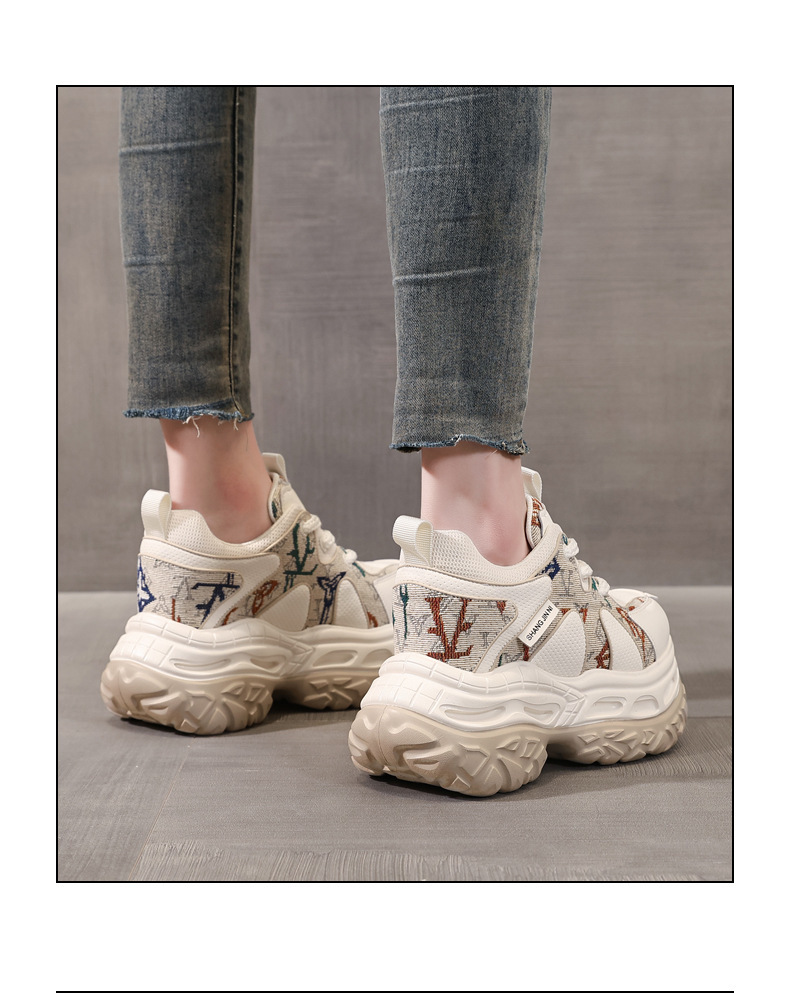 Giày sneaker nữ đế dày tăng chiều cao phong cách daddy — Trà sữa màu chi tiết 16