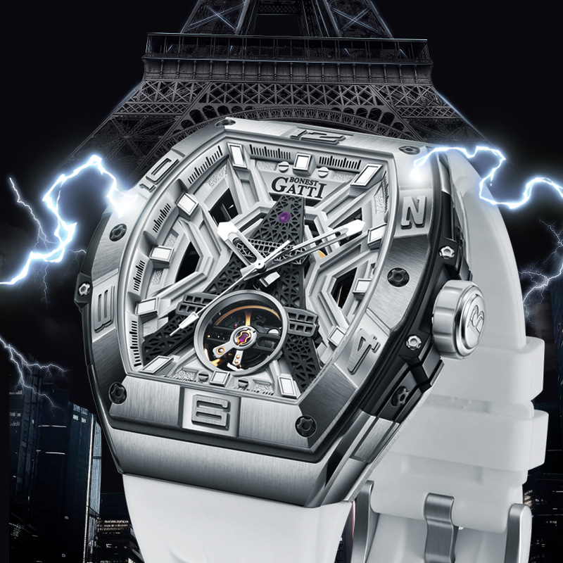 Bugatti Watch Men's Double-Sided Hollow Tower Series Fashion Tiktok Explosions Luminous Automatic Mechanical Watch