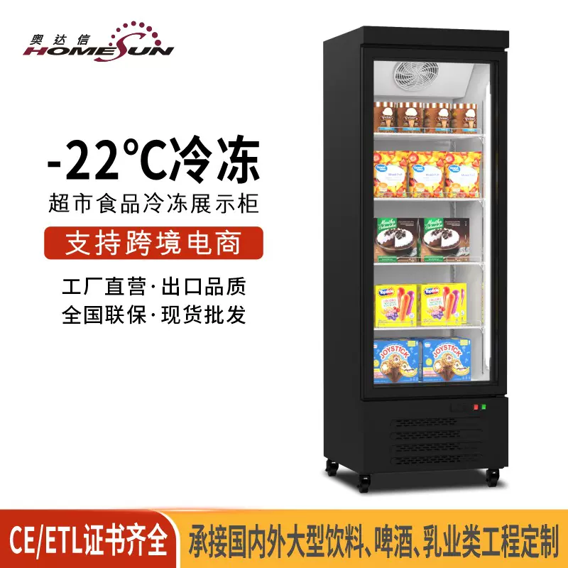 奥达信单门展示冷冻柜餐饮店食品储冰柜立式冰柜商用冰箱冰块冷冻