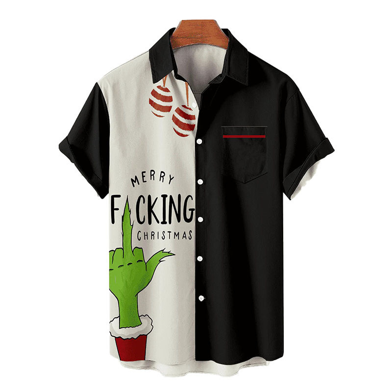 2024 cross-border European and American men's extra large size new short-sleeved shirt color matching 3D printed casual shirt with pockets