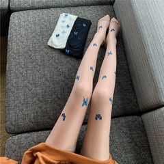 2022 Summer New Model Cute Legs Angel Butterfly Print Thin Embroidered Leggings Sexy Black Silk Socks Trend