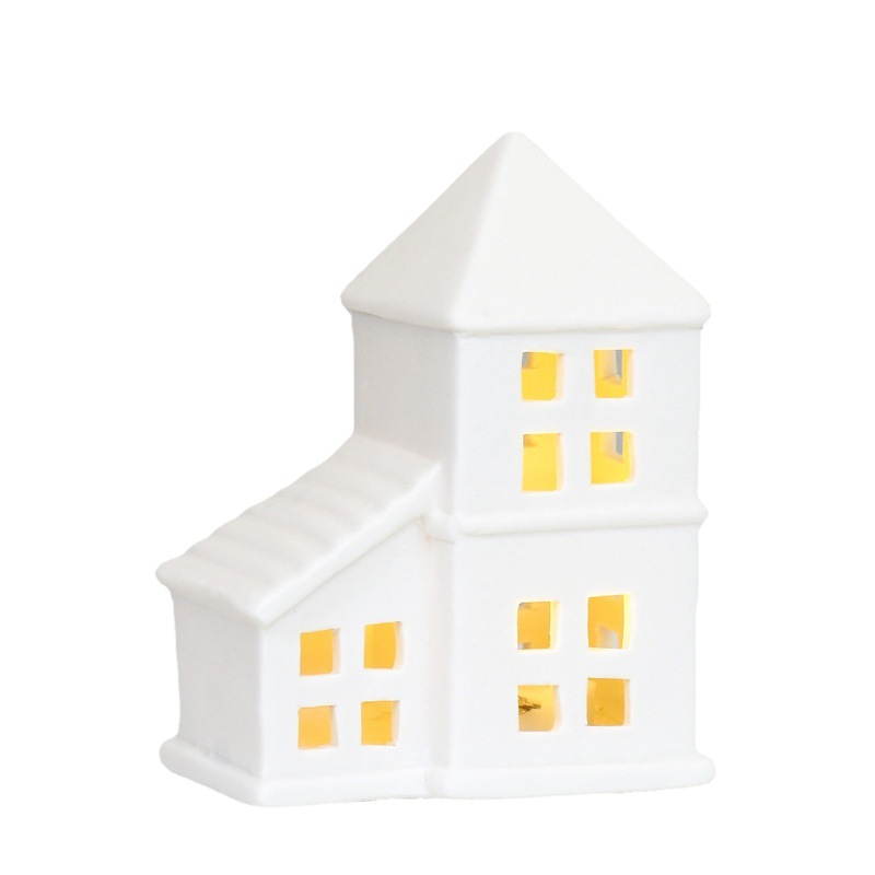 Casa de cerámica artesanías de Navidad decoración del hogar decoraciones de escritorio de Navidad hueco luz de la noche ventas directas de la fábrica