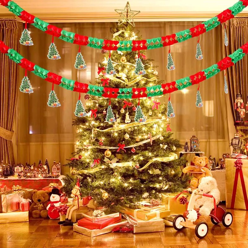 クリスマス紙花引きデパート店ショーウインドークリスマスツリー老人ハニカム紙花引きペンダント背景壁装飾品|undefined
