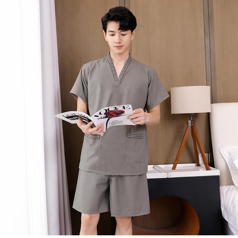 자수 칼라 공물 대마 남성 라이트 그레이