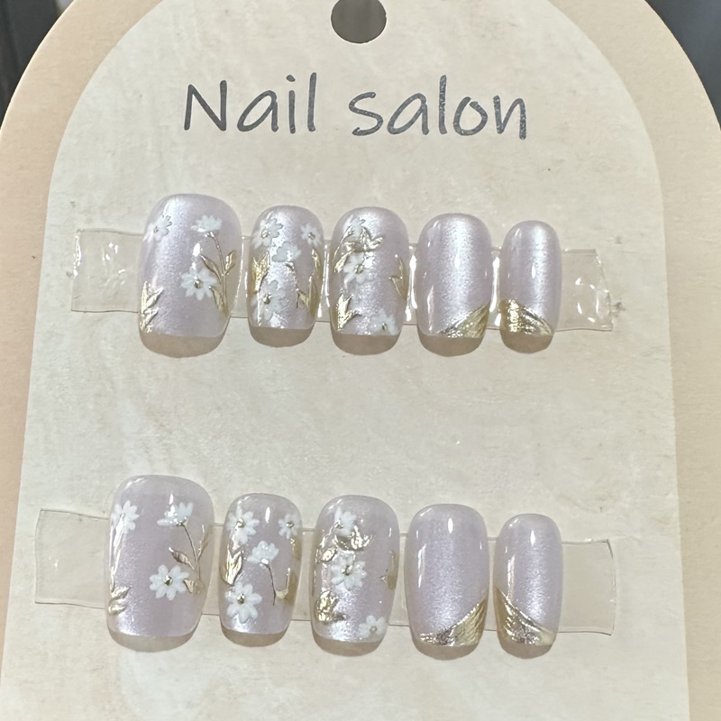 Wearable Manicure Patch Gilt Stereo Cat Eye Japanese Flower Finished Product Reusable Nail Patch Removable 32