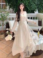 大码女装新中式清冷风设计感不规则蕾丝拼接层层连衣裙
