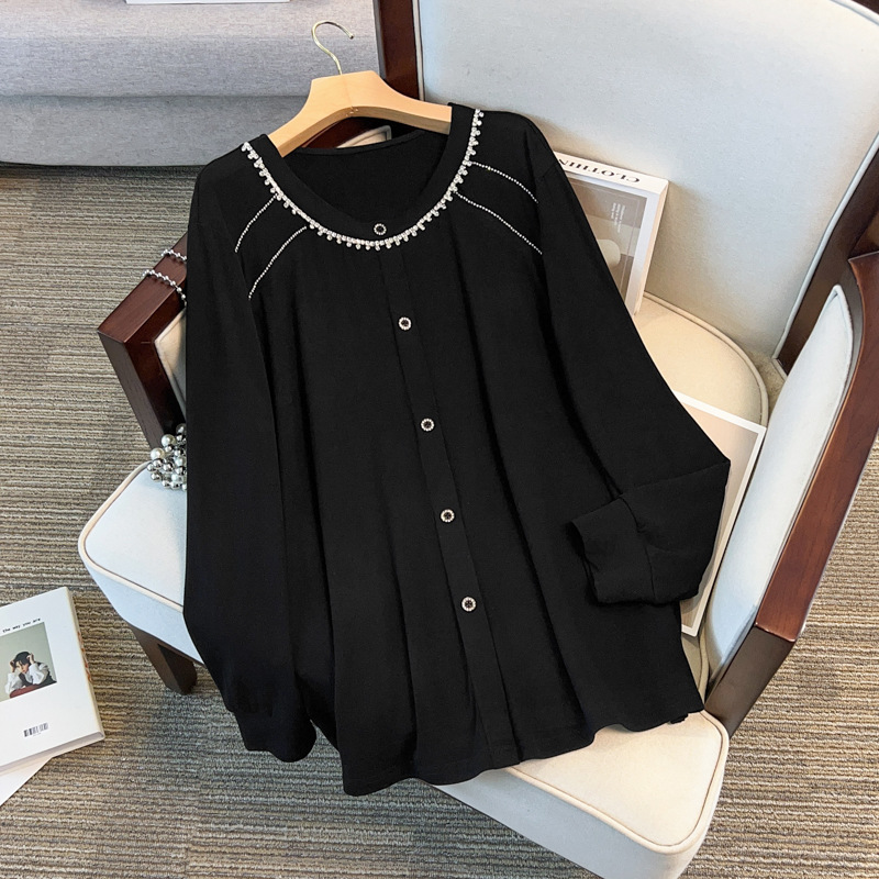 300 catties large size women's clothing fat mm plus fat plus bust 150 autumn and winter fashion elastic T-shirt base shirt 3647