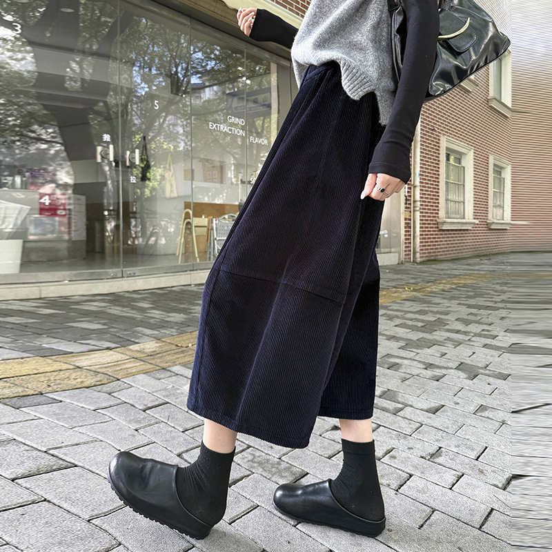 Trendy Corduroy Cropped Pants for Women 2025 Autumn and Winter New Retro Vintage Style Over-The-Knee Boot Pants Slimming Wide-Leg Mid-Length Pants