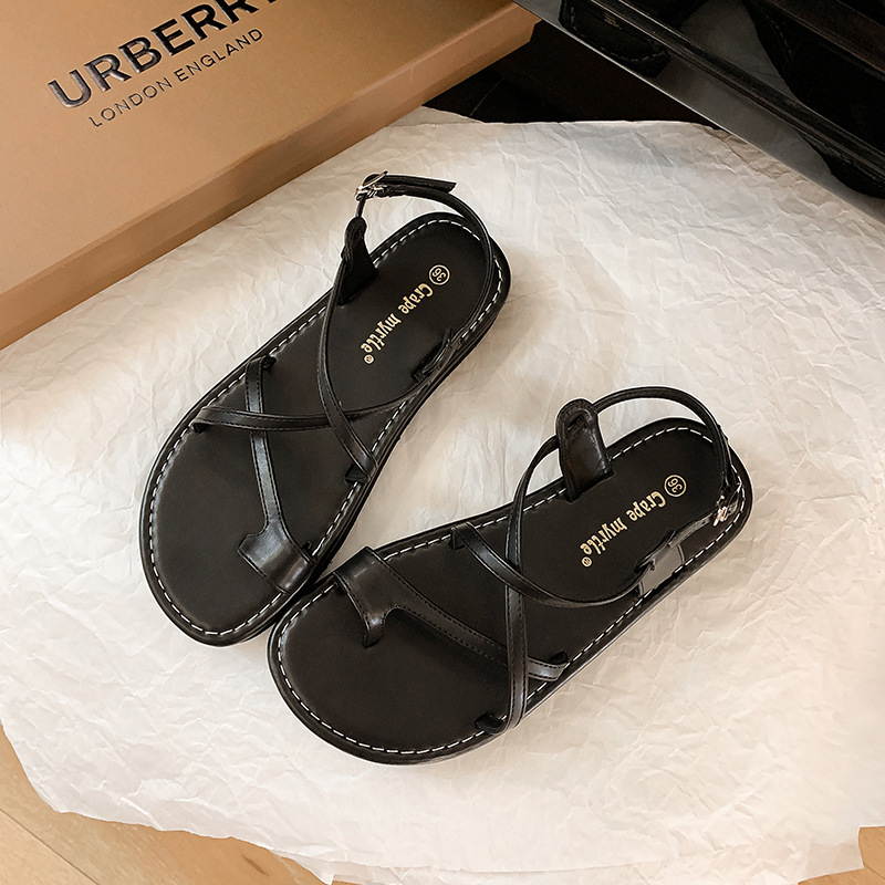 Grape Mom Summer nueva moda hebilla cruzada con punta de suela suave, sandalias de plataforma de vacaciones de estilo romano de nicho para mujer