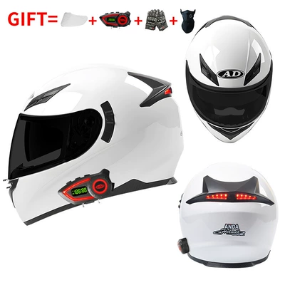 Safe for Men and Women, Motosiklet kaskı (dəbilqə) - bluetooth-model-white-black-tea-mirror-high-definition-mirror-m55-56-head-circumference