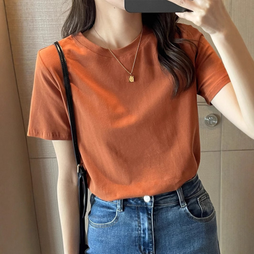 Summer Minimalist Shoulder Strap Short Sleeve 2025 Spring and Autumn Innerwear Crew Neck Versatile Solid Color Women's T-Shirt Top Trend