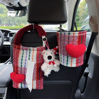 Car tissue box/set — and trash bin 2-in-1, West Highland - red-heart-shaped-fabric-hanging-tissue-bag-west-highland-red-heart-shaped-trash-can
