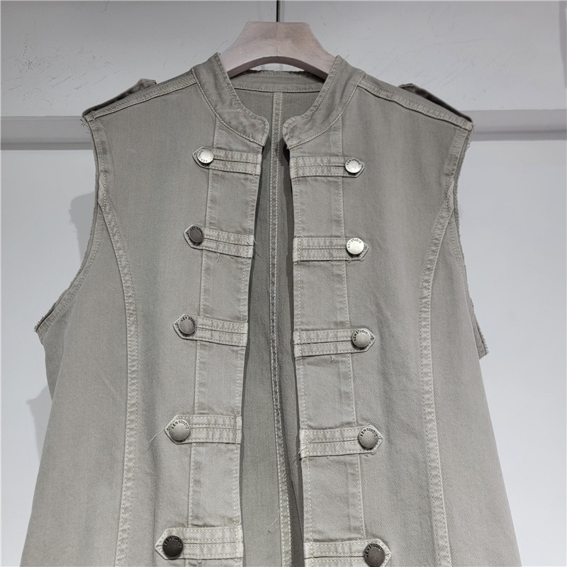 Inswind Lady Street Fashion New Double-Botón Collar Standing Chaqueta de chaleco de vaqueros sin mangas