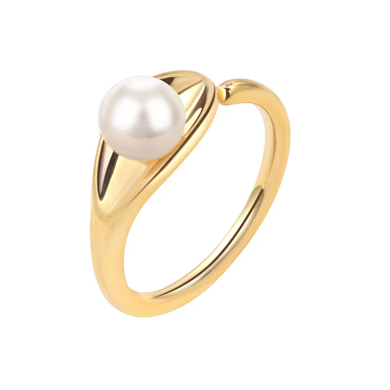 Glossy minimalistic brand small design ring from pearl, American style, European style, trend of season