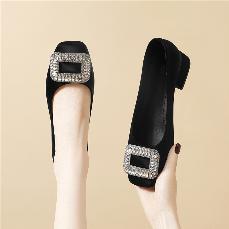 (Out-Of-Stock Items Cannot Be Replenished) Chanel-Style Low-Heeled Shoes for Women, Soft-Soled Pointed-Toe Black Mary Jane High-Heeled Shoes, Women's Single Shoes, Slippers