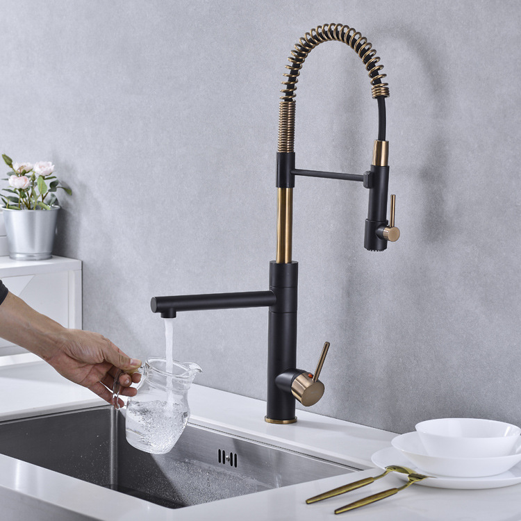 The contemporary all-copper cold and hot single handle island kitchen from Germany features a magnetic sink for washing vegetables, a pull-out flower shower, and a rotatable faucet undefined