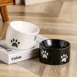 Cat Bowl ceramic oblique mouth high foot cat food bowl cat drinking bowl neck protection cute cat food bowl anti-black Chin Pet Bowl