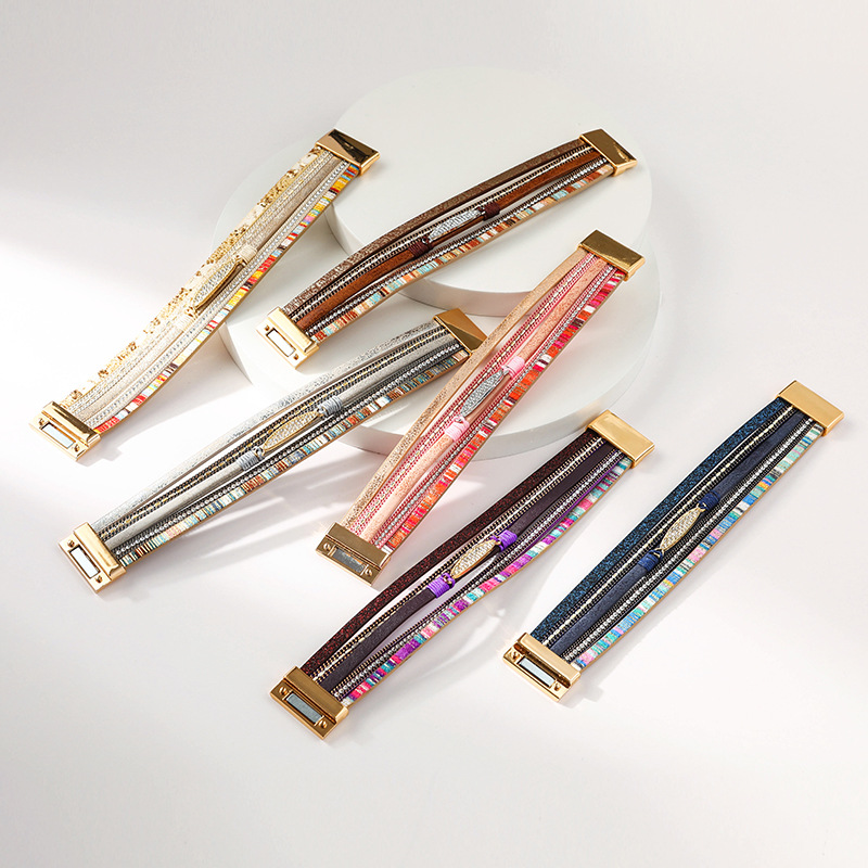 Fashion Round Pu Leather Inlay Rhinestones Womenu0027S Bangle 1 Piece