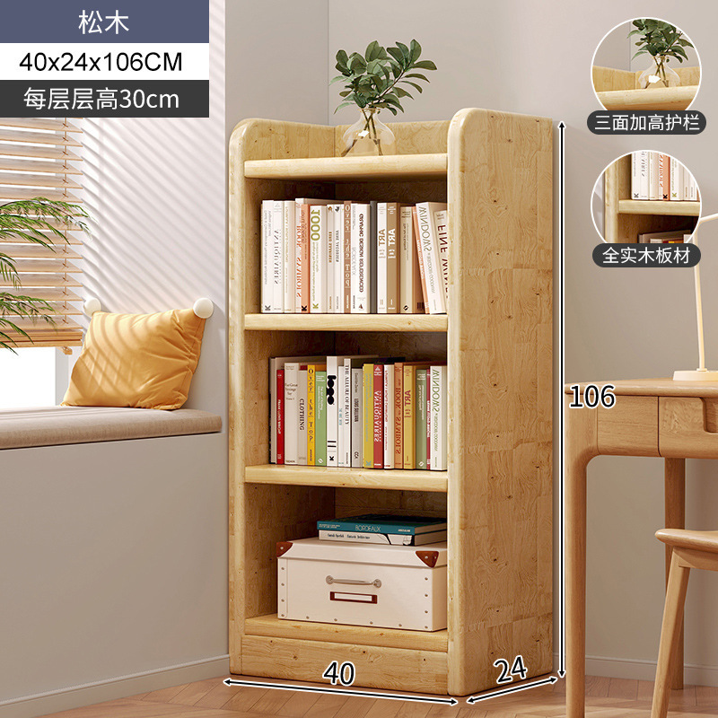 Estante de estantería de madera maciza, estantería de esquina de piso, gabinete de almacenamiento lateral de costura estrecha para el hogar, gabinete simple integrado contra la pared