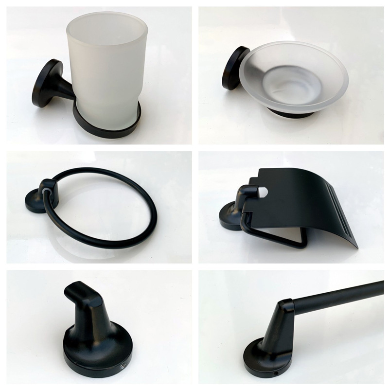 Toallas de aleación de zinc transfronterizas para el comercio exterior accesorios de baño conjunto de baño negro de seis piezas gancho de vestir barra única
