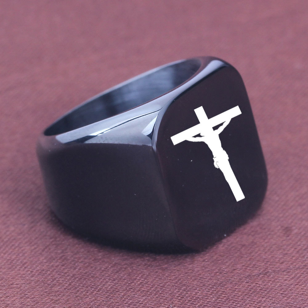 Retro Cross Titanium Steel Plating Rings display picture 4