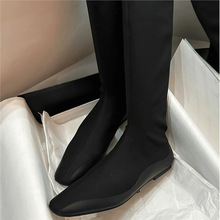 现货秒发~葡萄妈显瘦方头原创美腿靴运动底中高筒弹力瘦瘦靴女靴