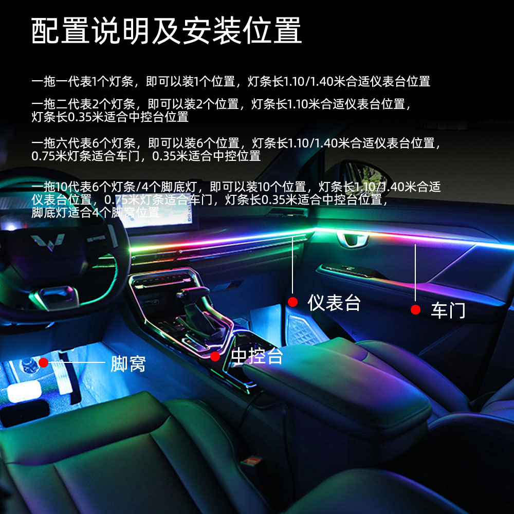 3-Control Acrylic Car Led Interior Atmosphere Light Hidden Decorative Light App Colorful Flowing Water Modified Light Strip