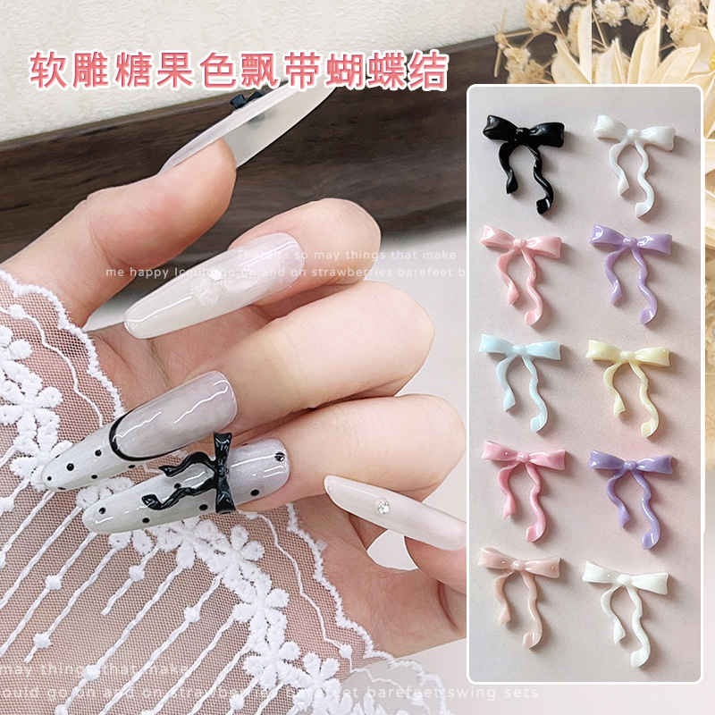 Soft Carving Ribbon Bow Nail Art Jewelry Three-dimensional Resin Ribbon Bow Tie Pink Blue Purple Internet Celebrant Explosive Nail Rill