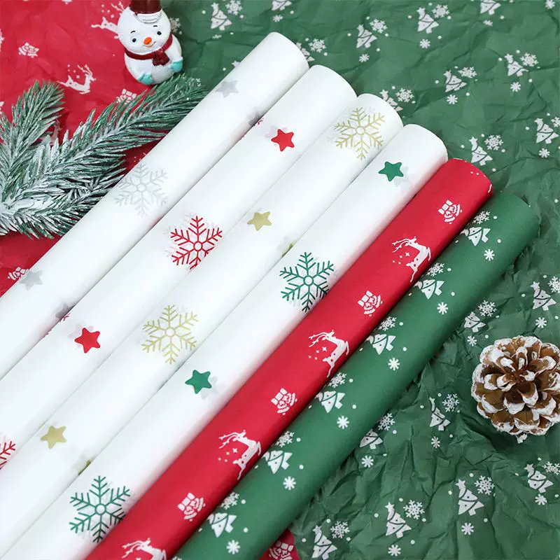 圣诞节卡通雪梨纸苹果花束包装纸花艺包花纸平安夜礼物打包材料