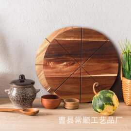 相思木切割披萨砧板实木披萨分割板圆形披萨均匀切块托盘