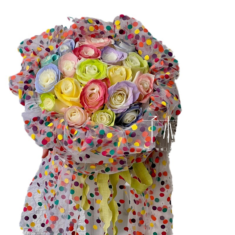 Colorido lunares gasa Chanel estilo lindo Polka Dot hilo hecho a mano material de bricolaje Internet celebridad ramo flor de la tela de embalaje