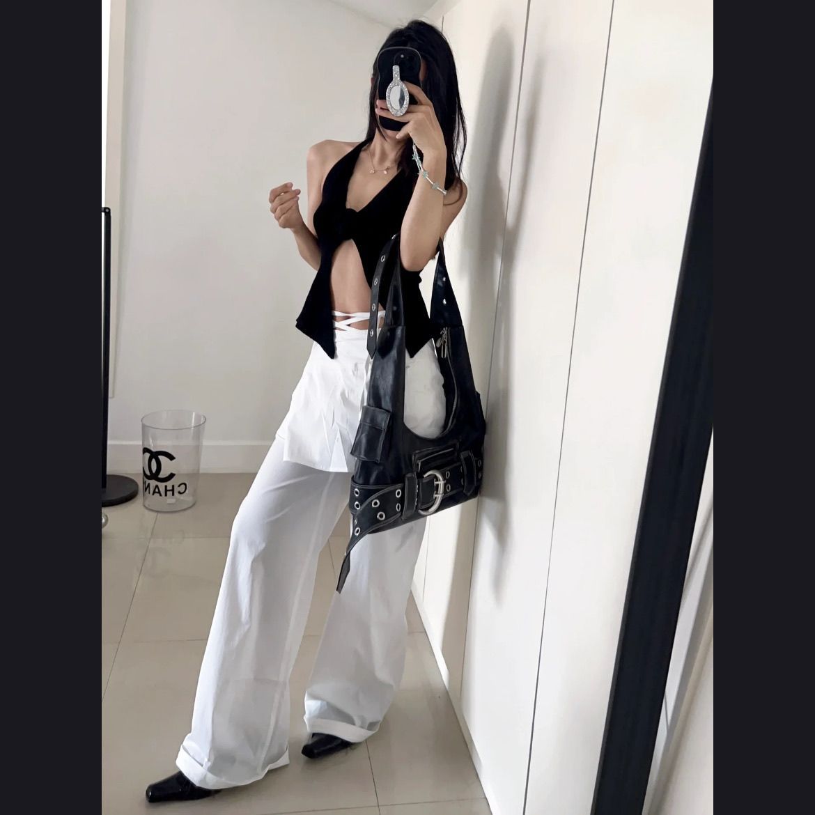 2025 New Sweet Cool Spicy Girl Black Commuter Tote Bag Retro Punk Motorcycle Shoulder Crossbody Bag For Women - Thumbnail 3