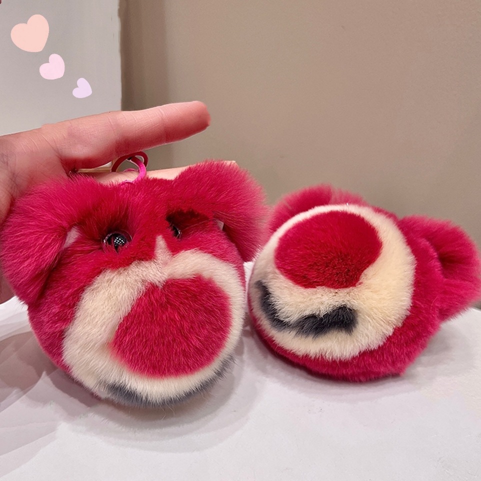 Real Rex conejo de piel fresa oso llavero coche teléfono móvil colgante ins Internet celebridad peluche muñeca mochila bolsa adornos regalo