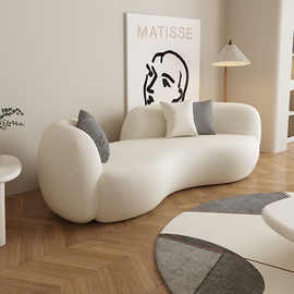 奶油风弧形沙发异形现代简约小户型客厅羊羔绒侘寂风服装店美容院