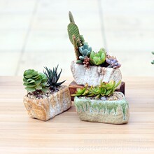 大号仿石头纹多肉花盆陶瓷创意个性简约家用植物室内摆件盆栽批发
