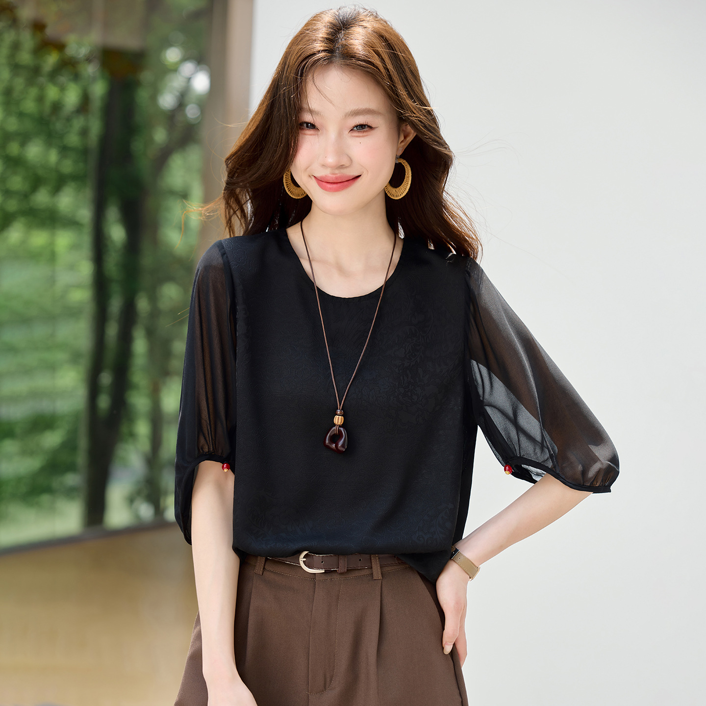 Comfortable breathable shiffon summer fashionable thin T-shirt