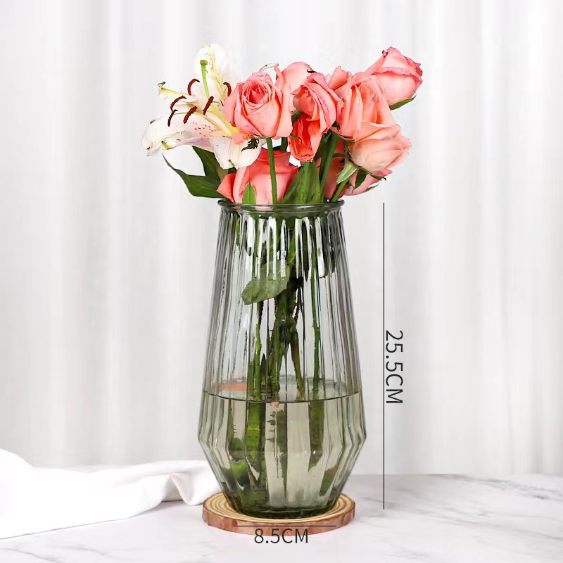 Producción de florero de vidrio al por mayor rico bambú lirio hidropónico flor seca flor hidropónica flor arreglo grande florero de vidrio