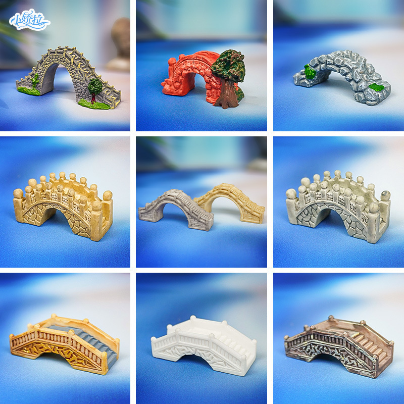 Micro Landscape Ornaments in Chinese Palace Style, Bridge with Flowing Water, Simulated Stone Arch Bridge, Jiangnan Bridge, Fish Tank Ornaments Bridge
