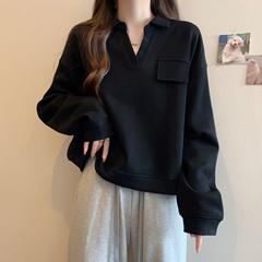 胖mm300斤文艺复古卫衣女秋季2025新款设计感polo领宽松遮肚上衣