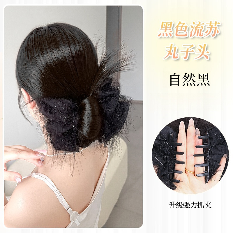 女性用ボールヘッドウィッグクリップ、レイジーチキンフェザースタイルヘッドギア、後頭部用の自然なふわふわヘアバッグ|undefined
