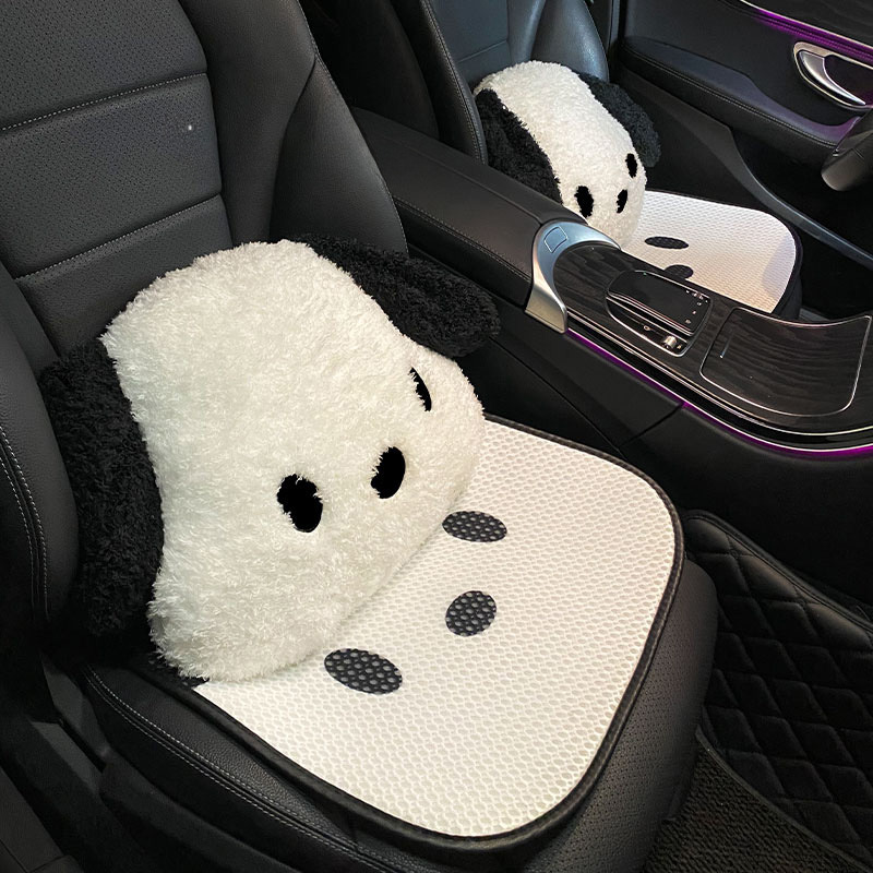 Cute black and white dog car headrest Cartoon creative plush comfortable waist car creative headrest neck pillow_autovado.com