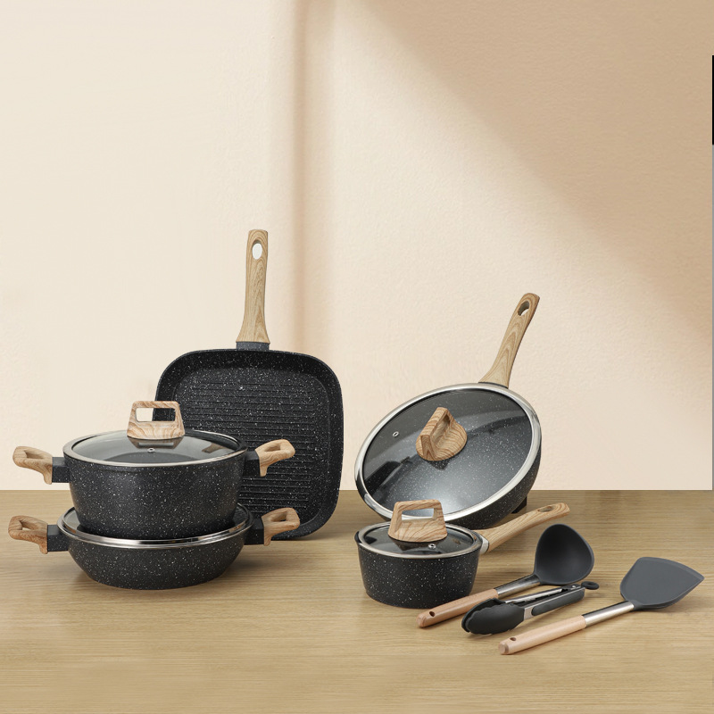 Olla de piedra médica transfronteriza Juego de 5 piezas Olla antiadherente Olla de sopa Olla de cocina Wok Wok Olla de leche para freír Olla de cocina