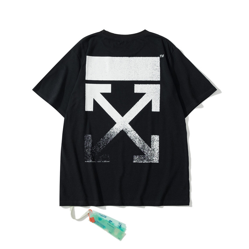 卸売オフ半袖owファッションブランド溶解矢印グラデーション星空スプラッシュインクTシャツ3Dプリント警告線カップル着用|undefined