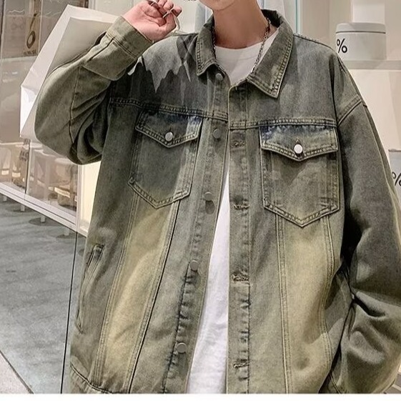 Foreign Trade Mud Yellow Denim Jacket Boys Spring and Autumn New Fashion Brand Street Clothes Loose American Casual Jacket Foreign Trade Mud Yellow Denim Jacket Boys Spring and Autumn New Fashion Brand Street Clothes Loose American Casual Jacket