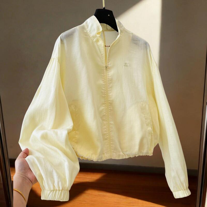 2026 New Korean Style Linen Stand Collar Short Jacket for Women, Spring and Summer Thin Sun Protection Air Conditioning Jacket