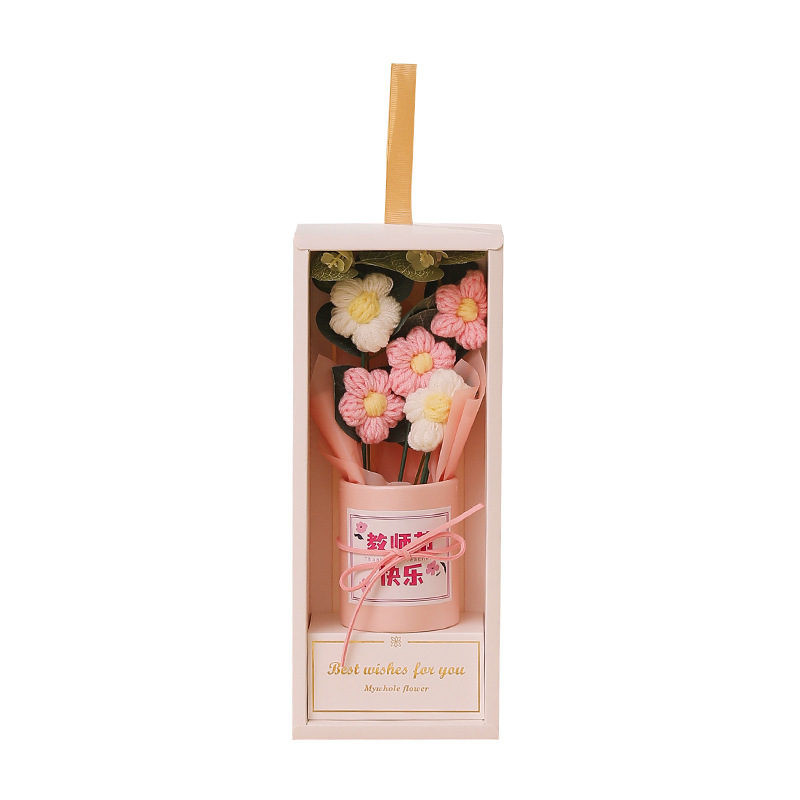 教師の日の花束プレゼント毛糸鉤織小花束ロマンチックな手提げ花純手編み先生プレゼント|undefined
