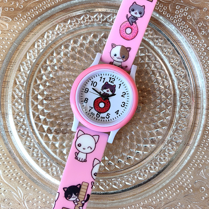 New Children's Watch Girl Printed Band Soft Cute Cartoon Kitten Non-Waterproof Quartz Watch Cross-Border Foreign Trade Watch